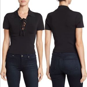 🚨SALE🚨 Alice and Olivia Janine Lace Up Crop Polo Sweater NWT